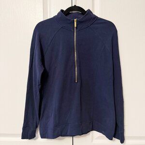 Crown & Ivy Navy Blue  Women's 3/4 Zip Cotton Blend sweater Size LP